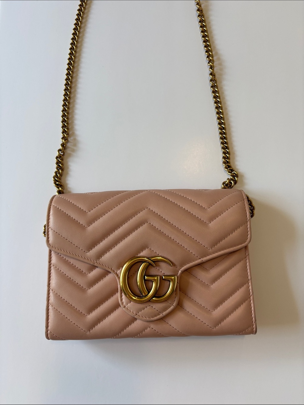Gucci Pink Matelassé GG Marmont Wallet On Chain